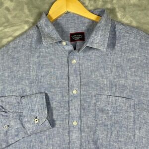 UNTUCKit Mens XX-Large Tall Wrinkle Resistant Linen Button Down Shirt Blue